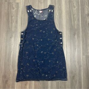 Vintage JL New‎ York Denim Mini Dress Large Floral Embroidery Y2K Sleeveless